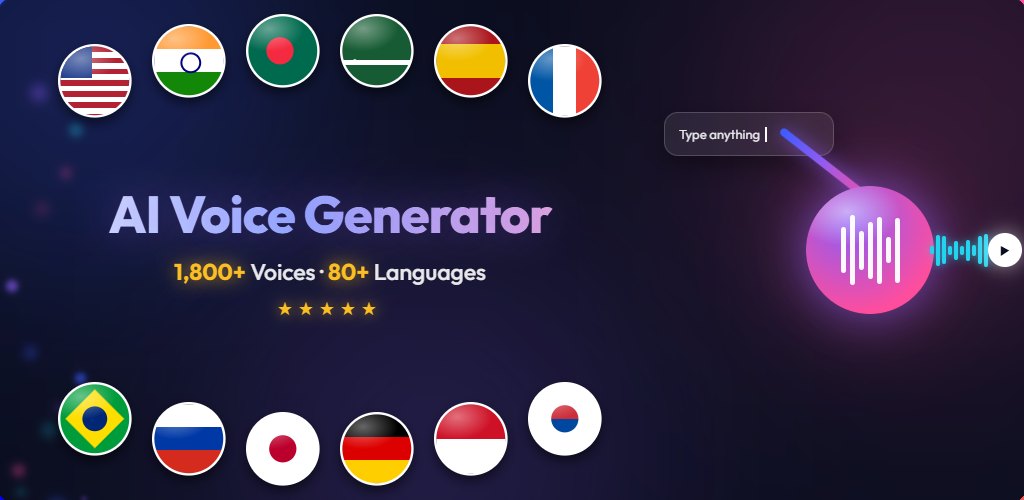 AI Voice Generator — 1,800+ voices in 80+ languages